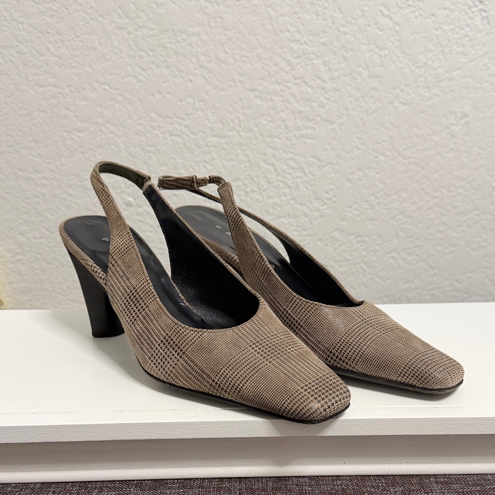Paloma Vero Cuoio Checkered Tan Slingback Heels